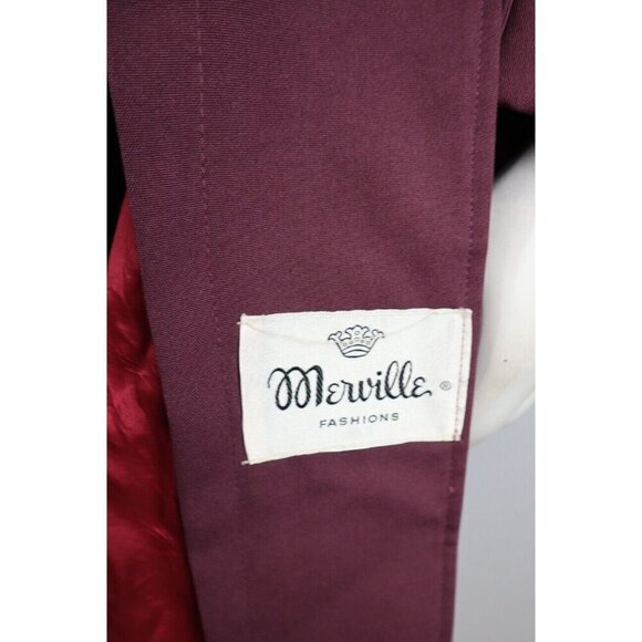 VINTAGE 70S WOMEN'S WINE PURPLE TRENCH COAT JACKET - MERVILLE - REMOVABLE LINER - Picture 15 of 16